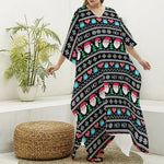 Pixel Christmas Santa Claus Print Silk V-Neck Kaftan Dress