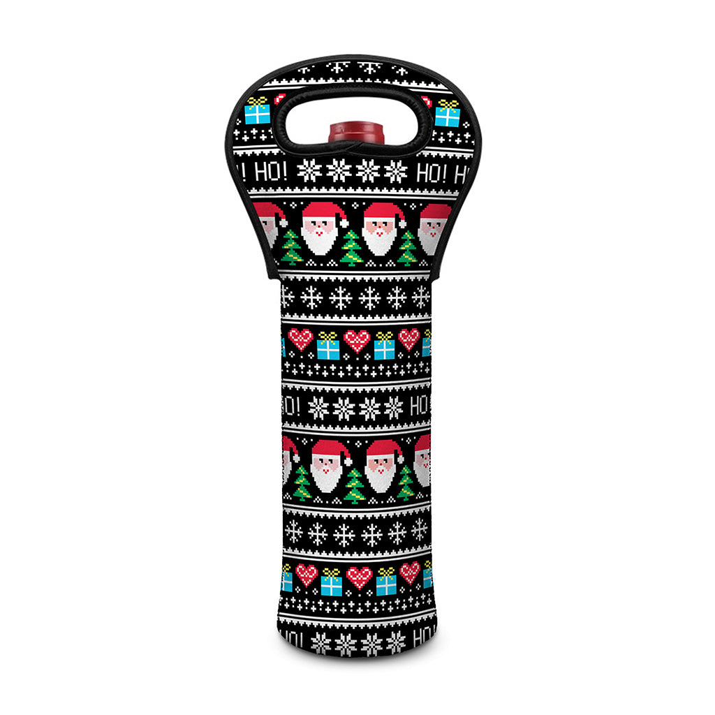 Pixel Christmas Santa Claus Print Single Neoprene Wine Tote