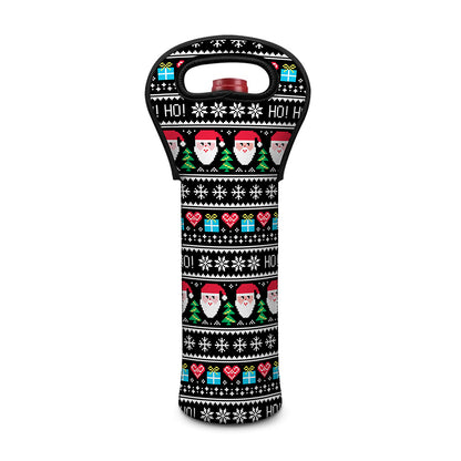 Pixel Christmas Santa Claus Print Single Neoprene Wine Tote
