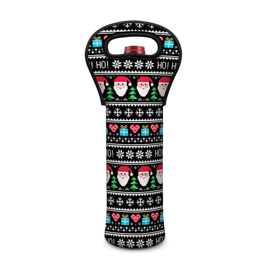 Pixel Christmas Santa Claus Print Single Neoprene Wine Tote