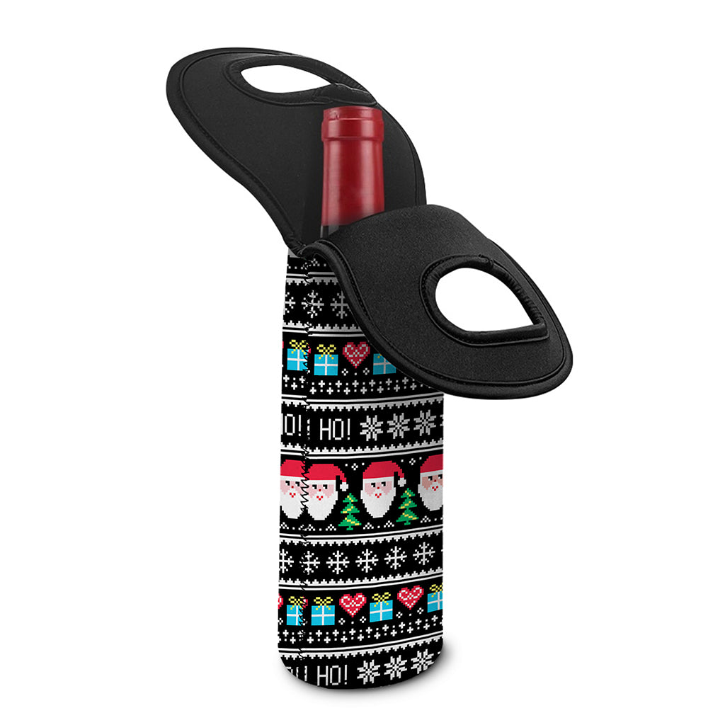 Pixel Christmas Santa Claus Print Single Neoprene Wine Tote