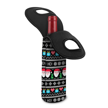Pixel Christmas Santa Claus Print Single Neoprene Wine Tote