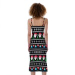 Pixel Christmas Santa Claus Print Slim Fit Midi Cami Dress