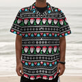 Pixel Christmas Santa Claus Print Textured Short Sleeve Shirt