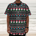 Pixel Christmas Santa Claus Print Textured Short Sleeve Shirt