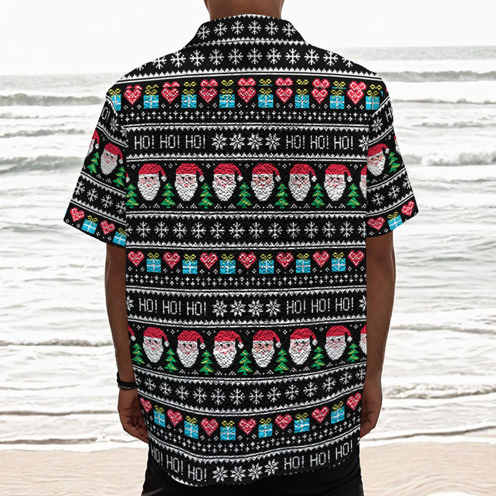 Pixel Christmas Santa Claus Print Textured Short Sleeve Shirt