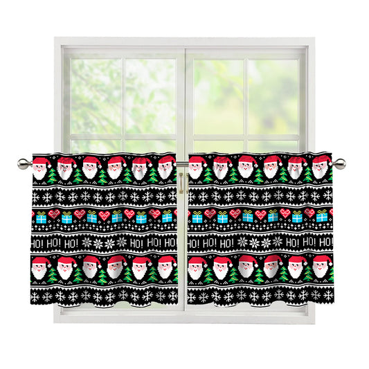 Pixel Christmas Santa Claus Print Tier Curtains
