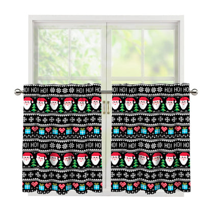 Pixel Christmas Santa Claus Print Tier Curtains