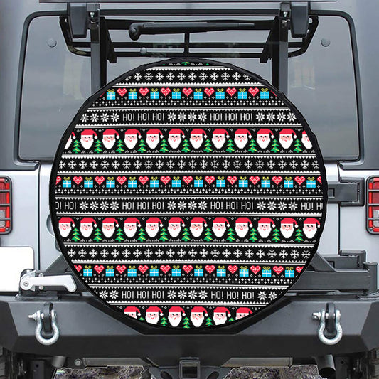 Pixel Christmas Santa Claus Print Tire Cover