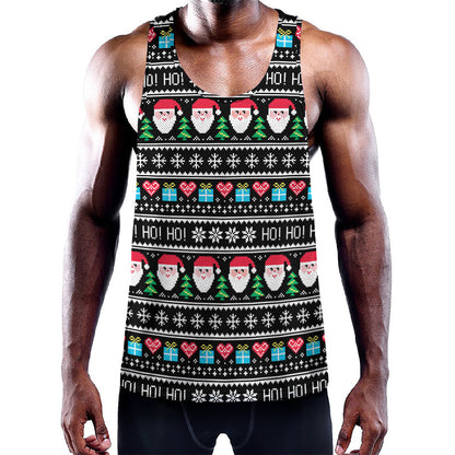 Pixel Christmas Santa Claus Print Training Tank Top