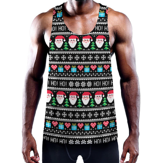 Pixel Christmas Santa Claus Print Training Tank Top