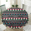 Pixel Christmas Santa Claus Print Waterproof Round Tablecloth