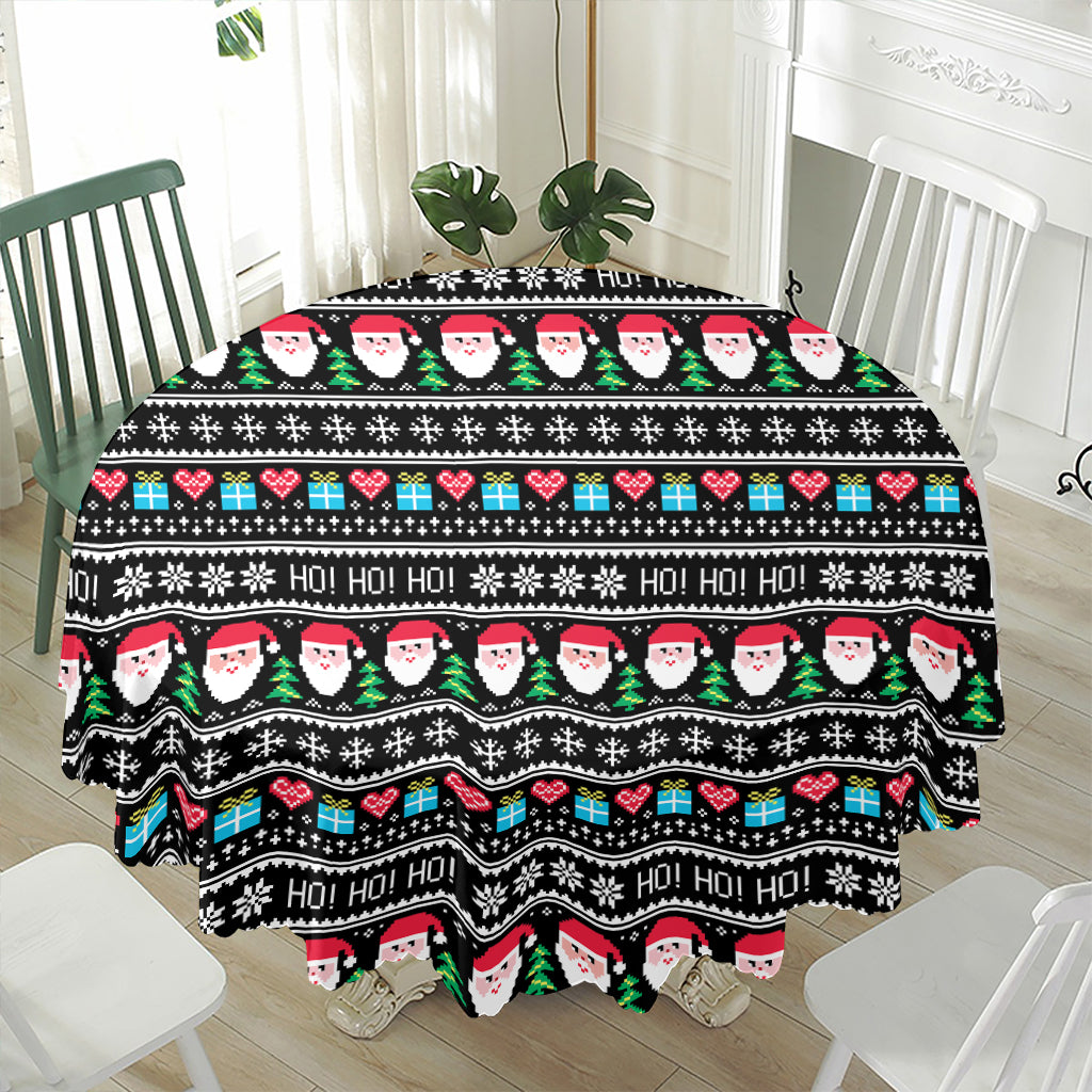Pixel Christmas Santa Claus Print Waterproof Round Tablecloth
