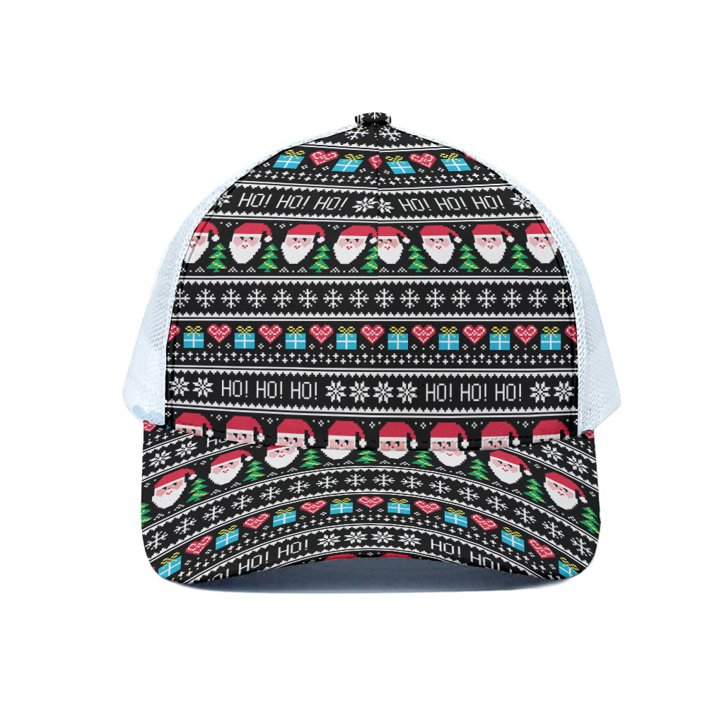 Pixel Christmas Santa Claus Print White Mesh Trucker Cap
