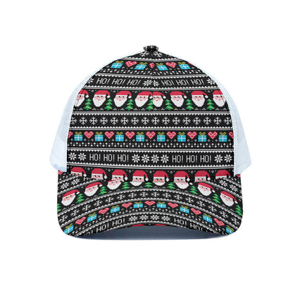Pixel Christmas Santa Claus Print White Mesh Trucker Cap