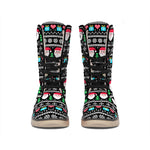 Pixel Christmas Santa Claus Print Winter Boots