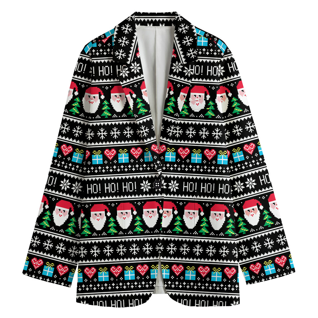 Pixel Christmas Santa Claus Print Women's Blazer