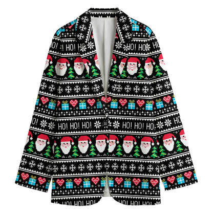 Pixel Christmas Santa Claus Print Women's Blazer