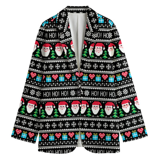 Pixel Christmas Santa Claus Print Women's Blazer
