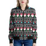 Pixel Christmas Santa Claus Print Women's Bomber Jacket