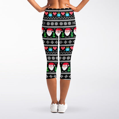 Pixel Christmas Santa Claus Print Women's Capri Leggings