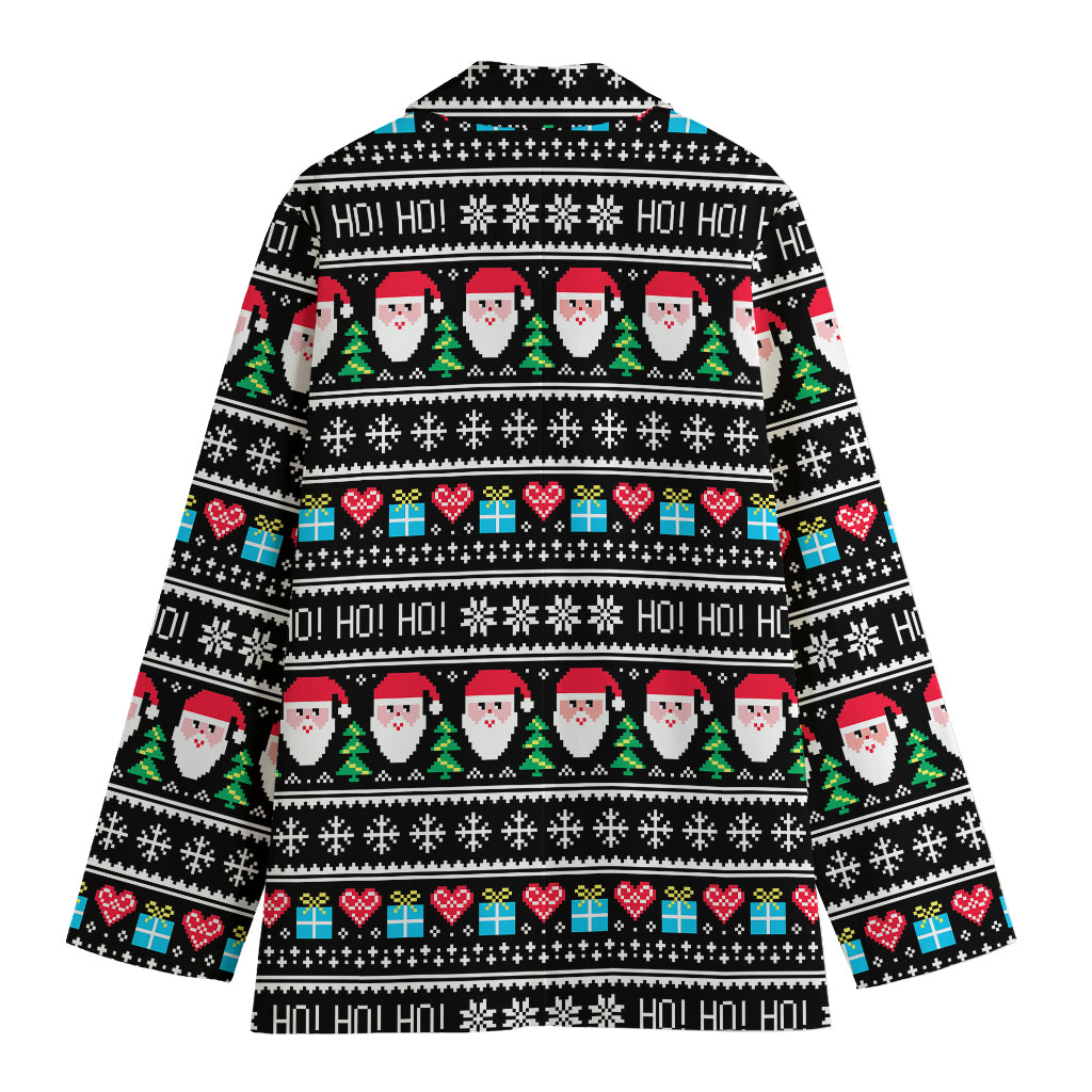Pixel Christmas Santa Claus Print Women's Cotton Blazer