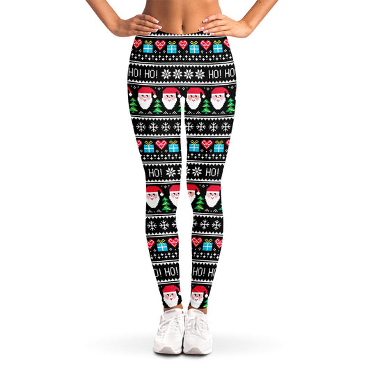 Pixel Christmas Santa Claus Print Women's Leggings