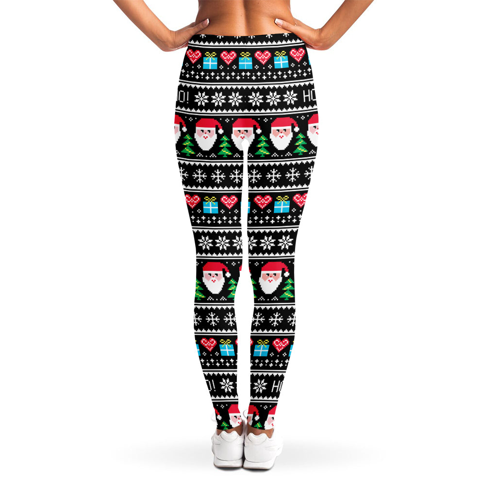 Pixel Christmas Santa Claus Print Women's Leggings