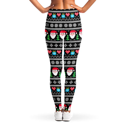 Pixel Christmas Santa Claus Print Women's Leggings