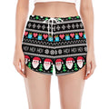 Pixel Christmas Santa Claus Print Women's Split Running Shorts