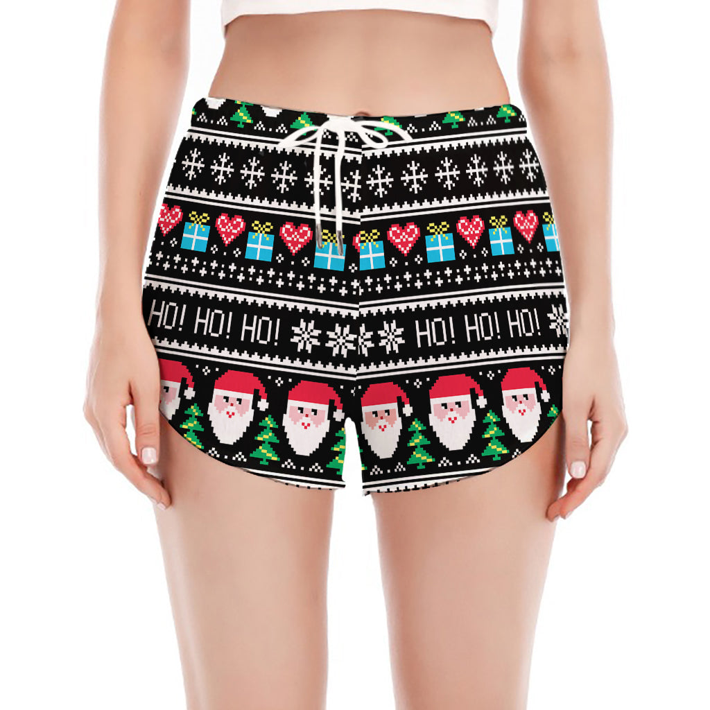 Pixel Christmas Santa Claus Print Women's Split Running Shorts