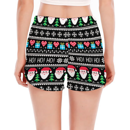 Pixel Christmas Santa Claus Print Women's Split Running Shorts