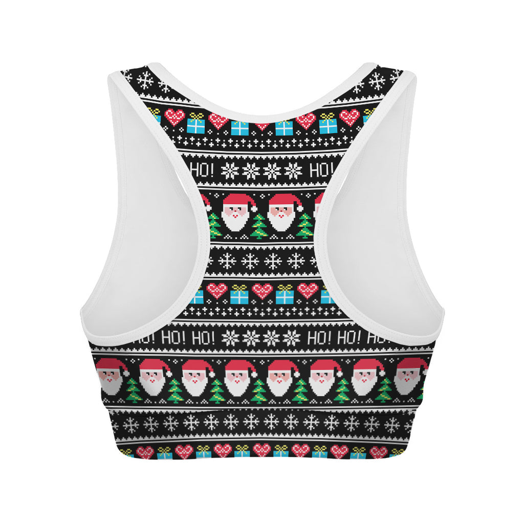 Pixel Christmas Santa Claus Print Women's Sports Bra