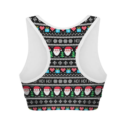 Pixel Christmas Santa Claus Print Women's Sports Bra