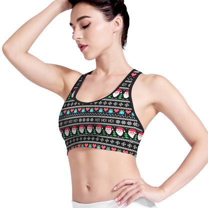 Pixel Christmas Santa Claus Print Women's Sports Bra