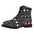 Pixel Christmas Santa Claus Print Padded Collar Lace Up Boots