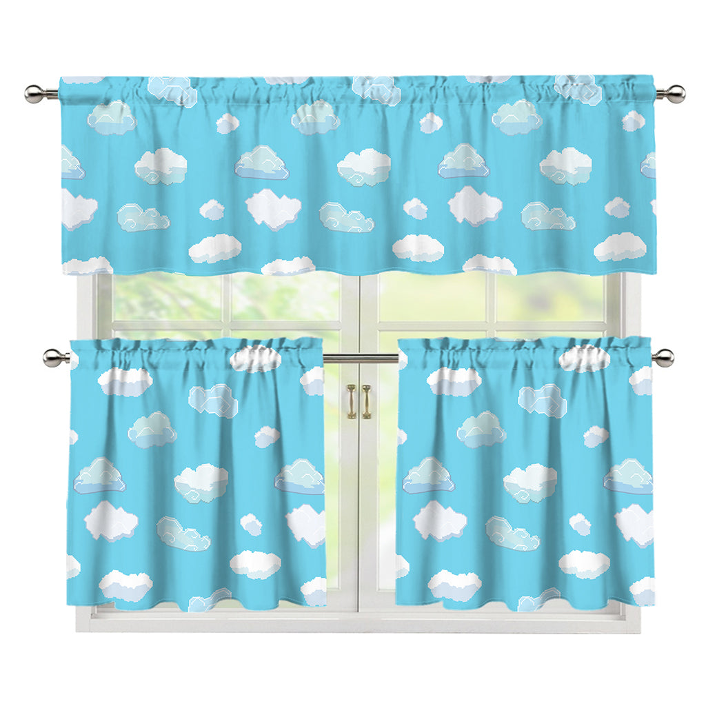 Pixel Cloud Pattern Print 3 Piece Kitchen Curtains