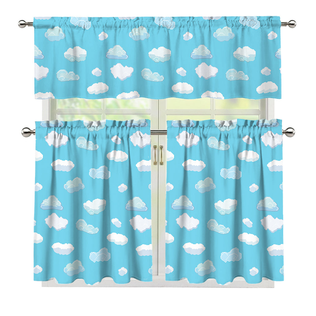 Pixel Cloud Pattern Print 3 Piece Kitchen Curtains