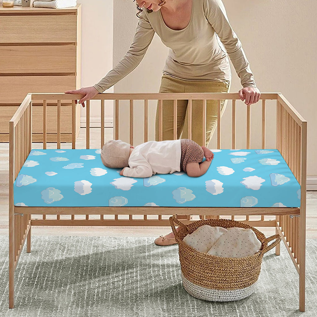 Pixel Cloud Pattern Print Baby Crib Sheet