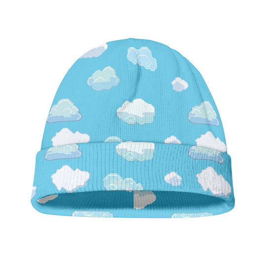 Pixel Cloud Pattern Print Beanie