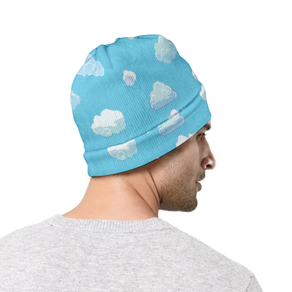 Pixel Cloud Pattern Print Beanie