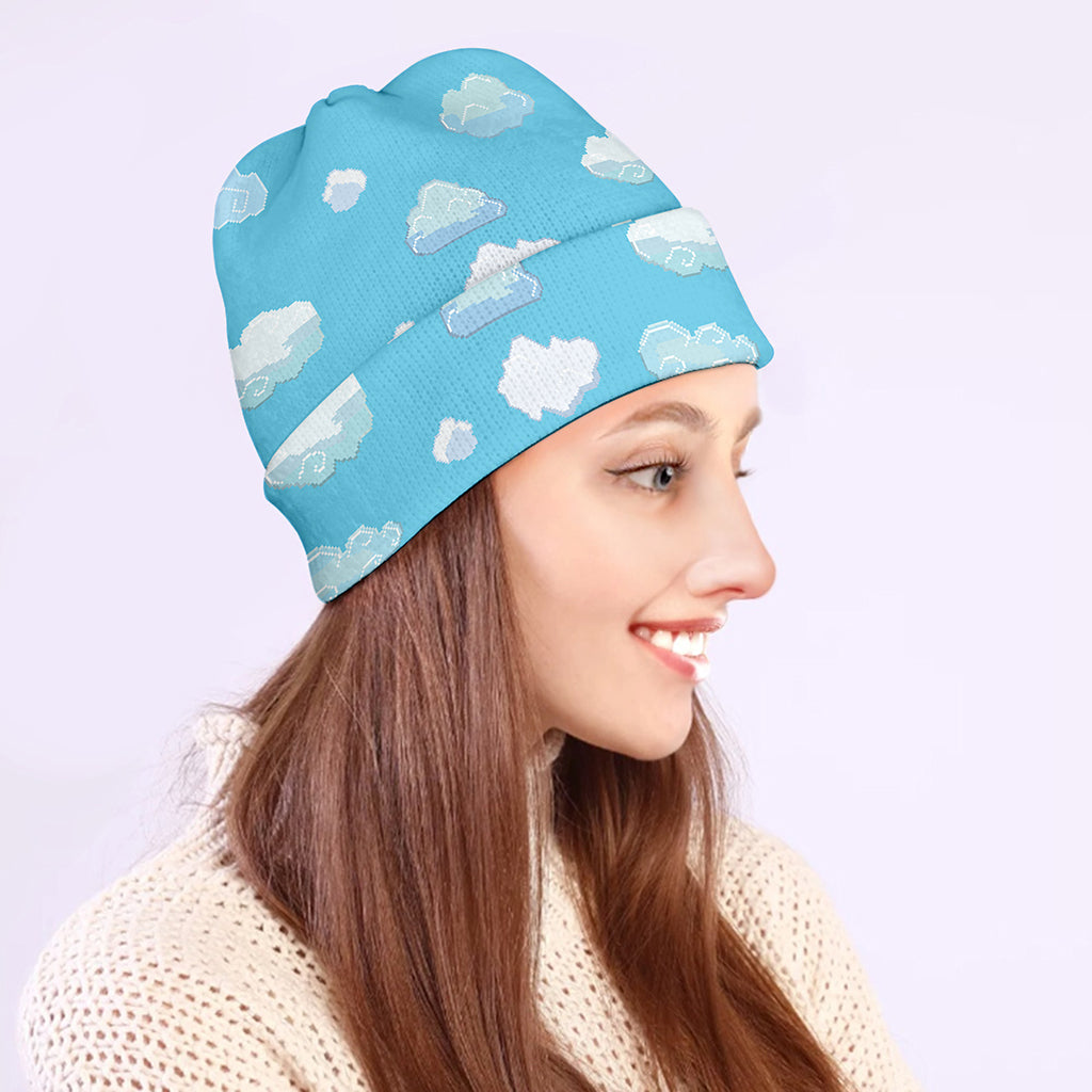 Pixel Cloud Pattern Print Beanie
