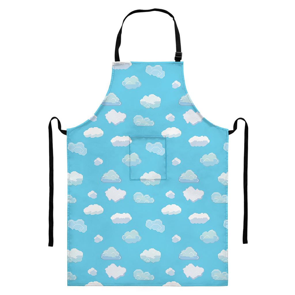Pixel Cloud Pattern Print Bib Apron With Pocket