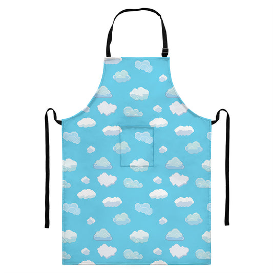 Pixel Cloud Pattern Print Bib Apron With Pocket
