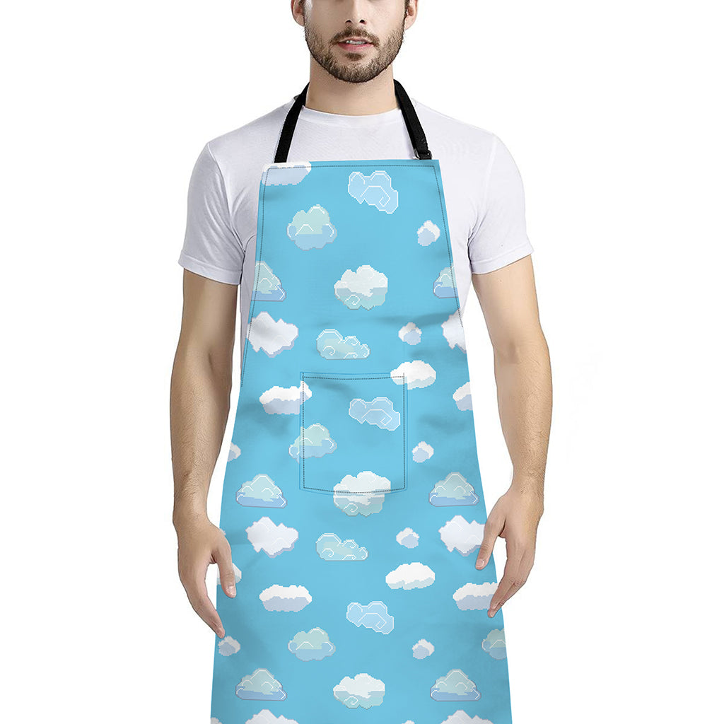 Pixel Cloud Pattern Print Bib Apron With Pocket