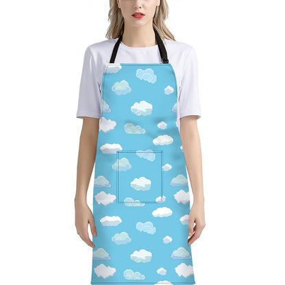 Pixel Cloud Pattern Print Bib Apron With Pocket