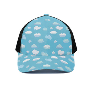 Pixel Cloud Pattern Print Black Mesh Trucker Cap