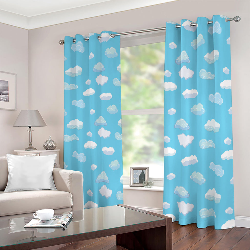 Pixel Cloud Pattern Print Blackout Grommet Curtains