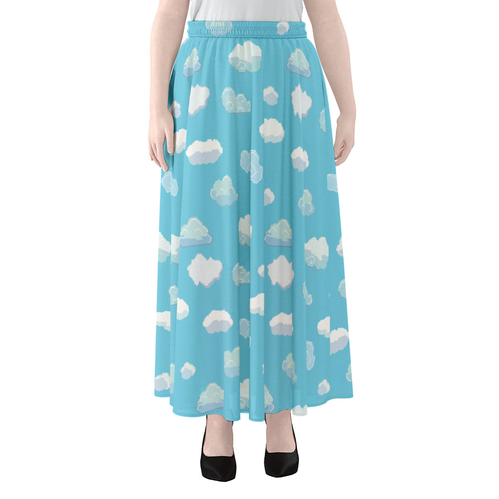 Pixel Cloud Pattern Print Chiffon Maxi Skirt