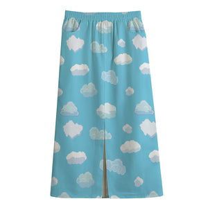 Pixel Cloud Pattern Print Cotton Front Slit Maxi Skirt